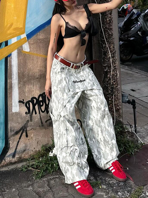 Loose Wide Leg Contrast Color No Belt Pants Trousers