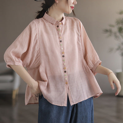 Literary Solid Color Lapel Bat Sleeve Shirt