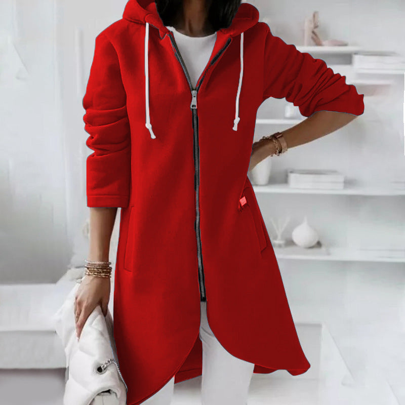 Simple Zipper Hooded Long Sleeve Outwear