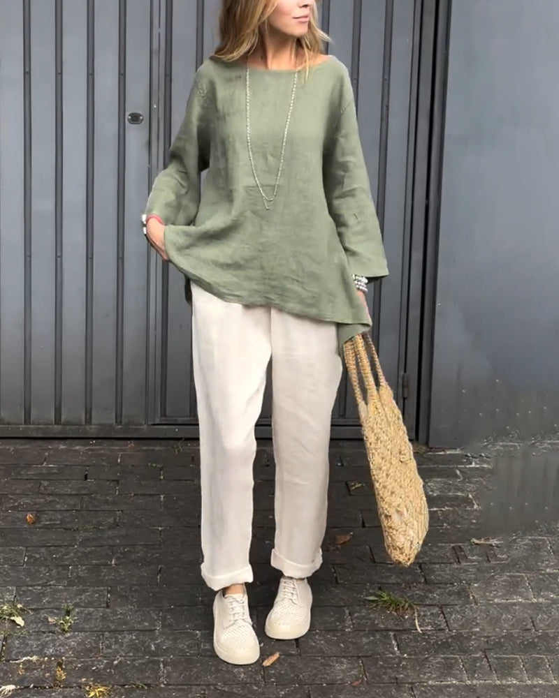 Casual Round Neck Top & Pants Two-Piece Set