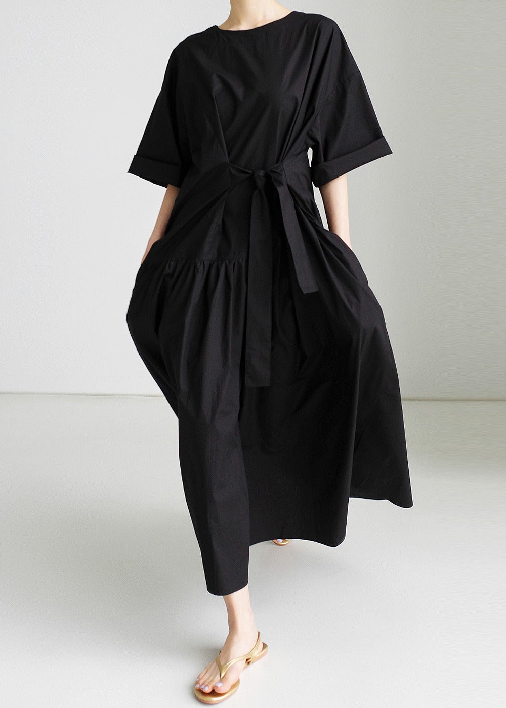 Urban Style Bow Lace-Up Midi Dress