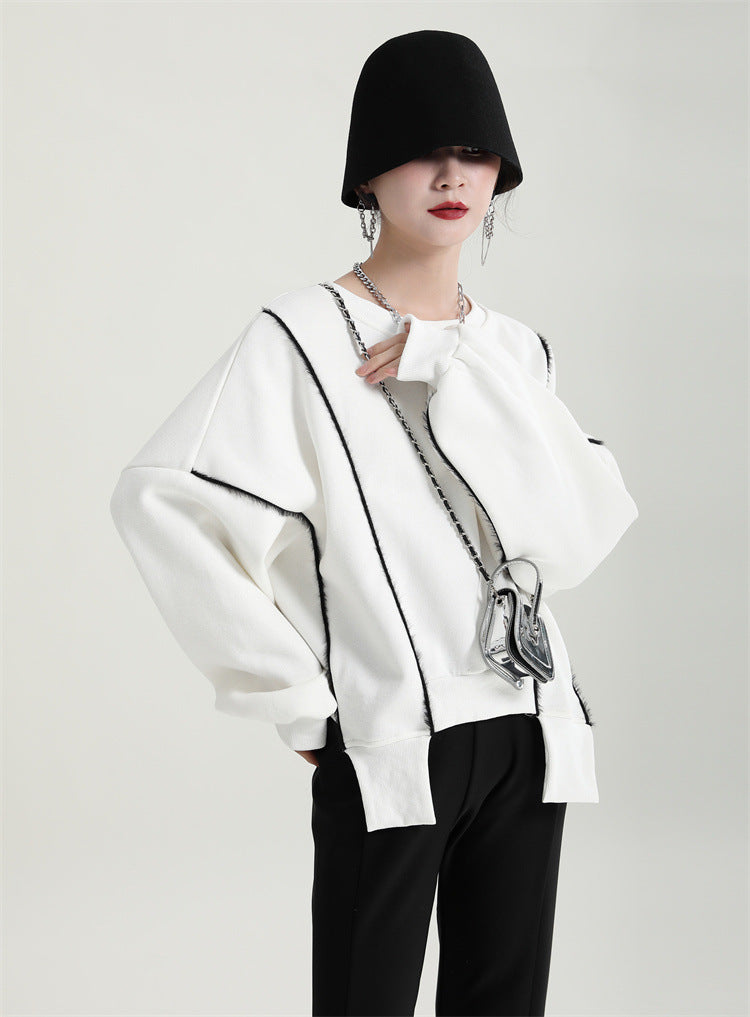 Irregular Splicing Round Neck Long Sleeve Velvet Sweatshirt