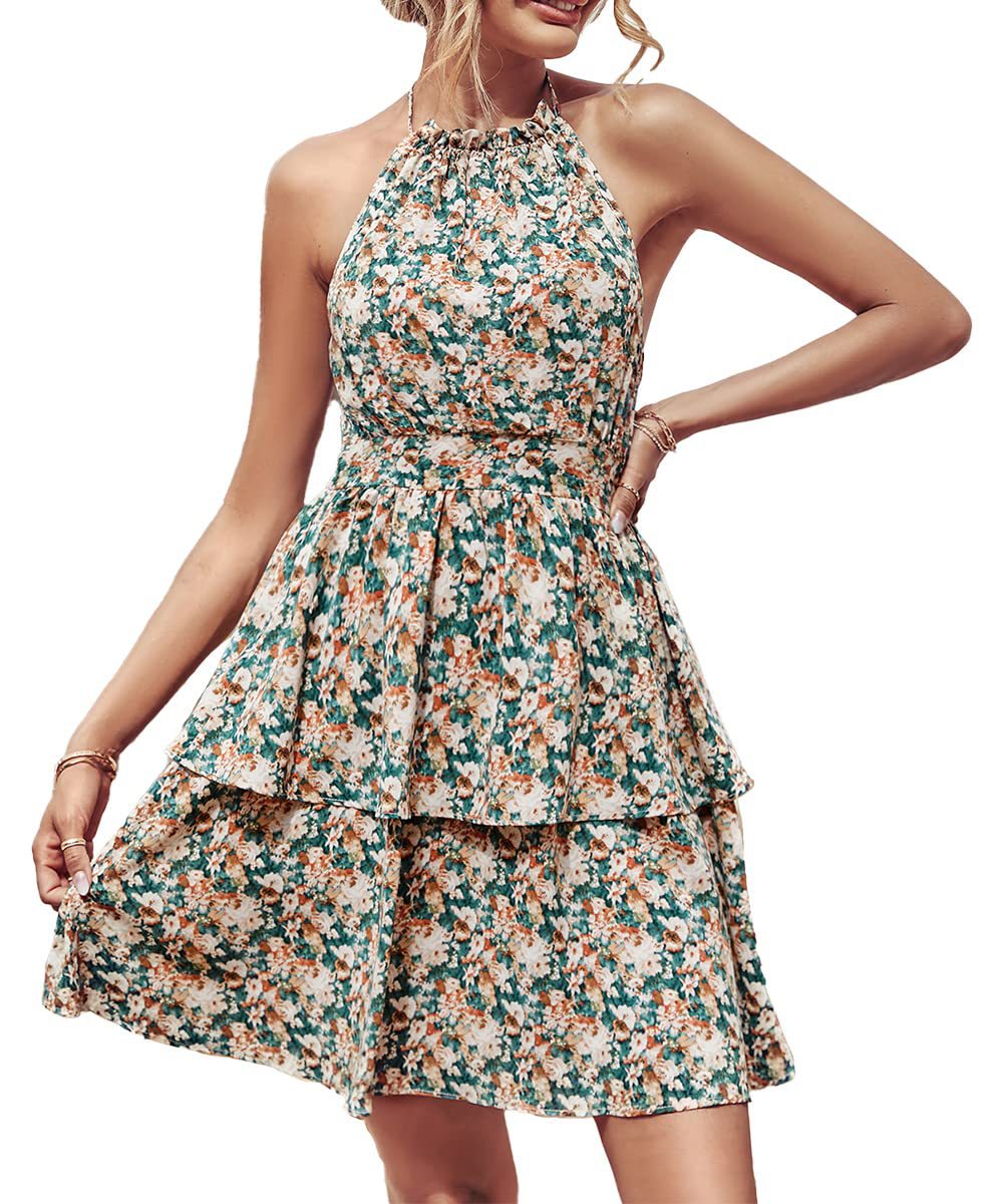 New hot selling hanging neck backless printed sleeveless dress for cross-border women's wear