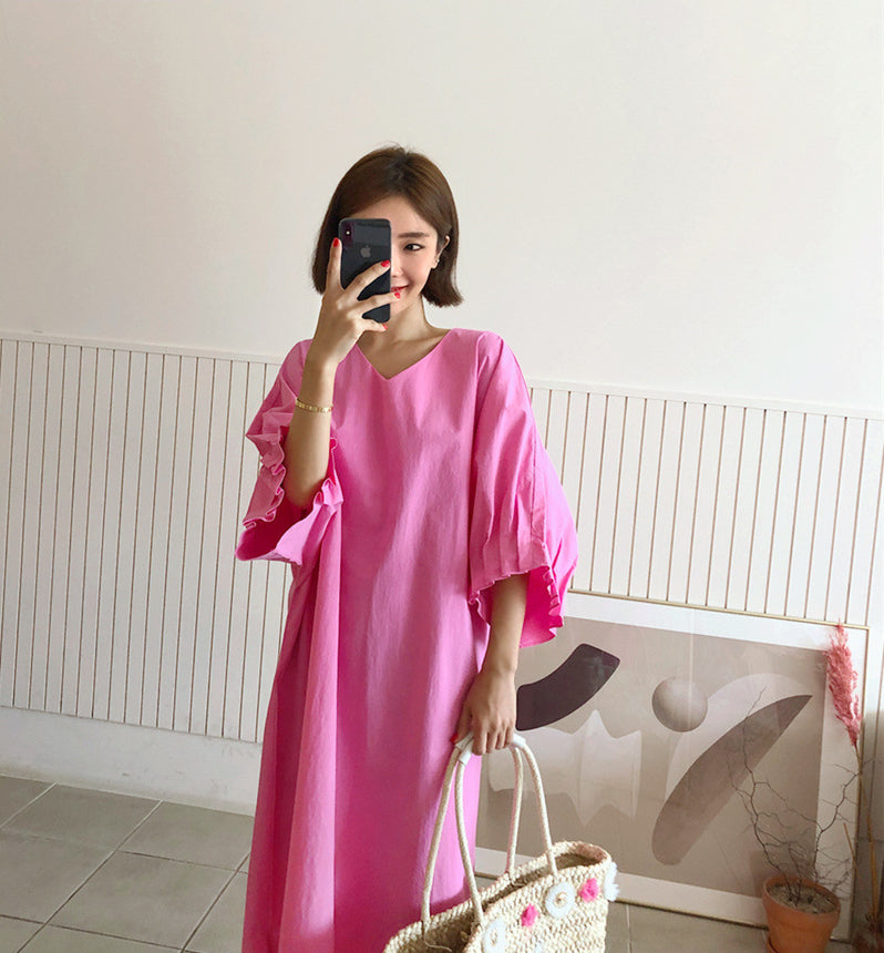 Loose Solid Color Midi Dress