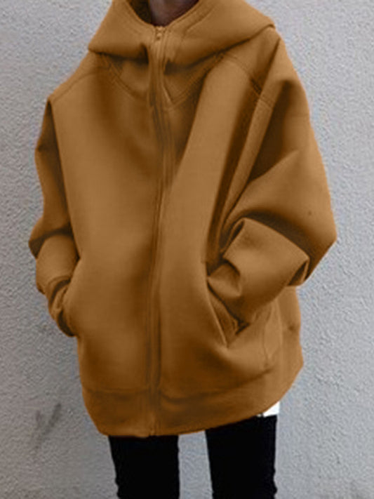 Simple Zipper Hooded Long Sleeve Sweatshirt