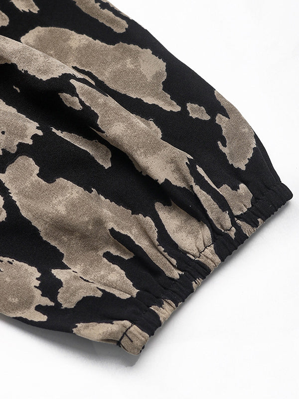 Long Sleeves Loose Printed Split-Joint Tied Waist Lapel Midi Dresses Shirt Dress