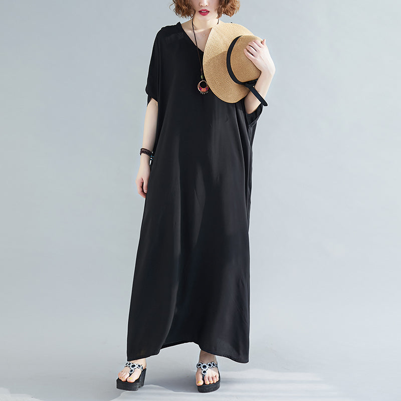 Loose Cotton Solid Color Maxi Dress