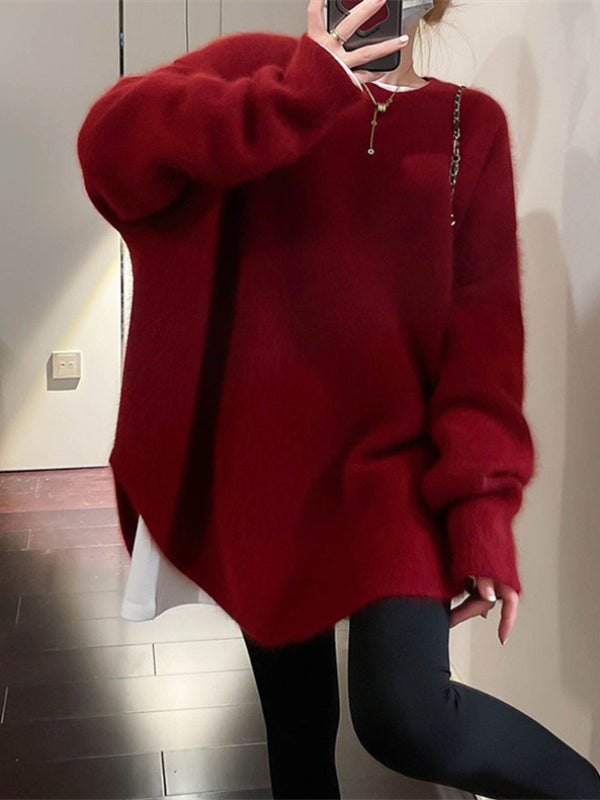 Casual Solid Color Knit Sweater