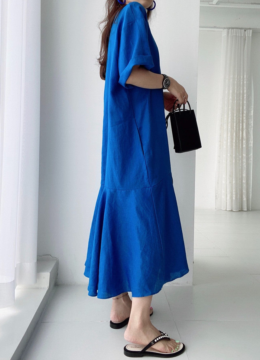 Casual Patchwork Short Sleeve Midi Dress
