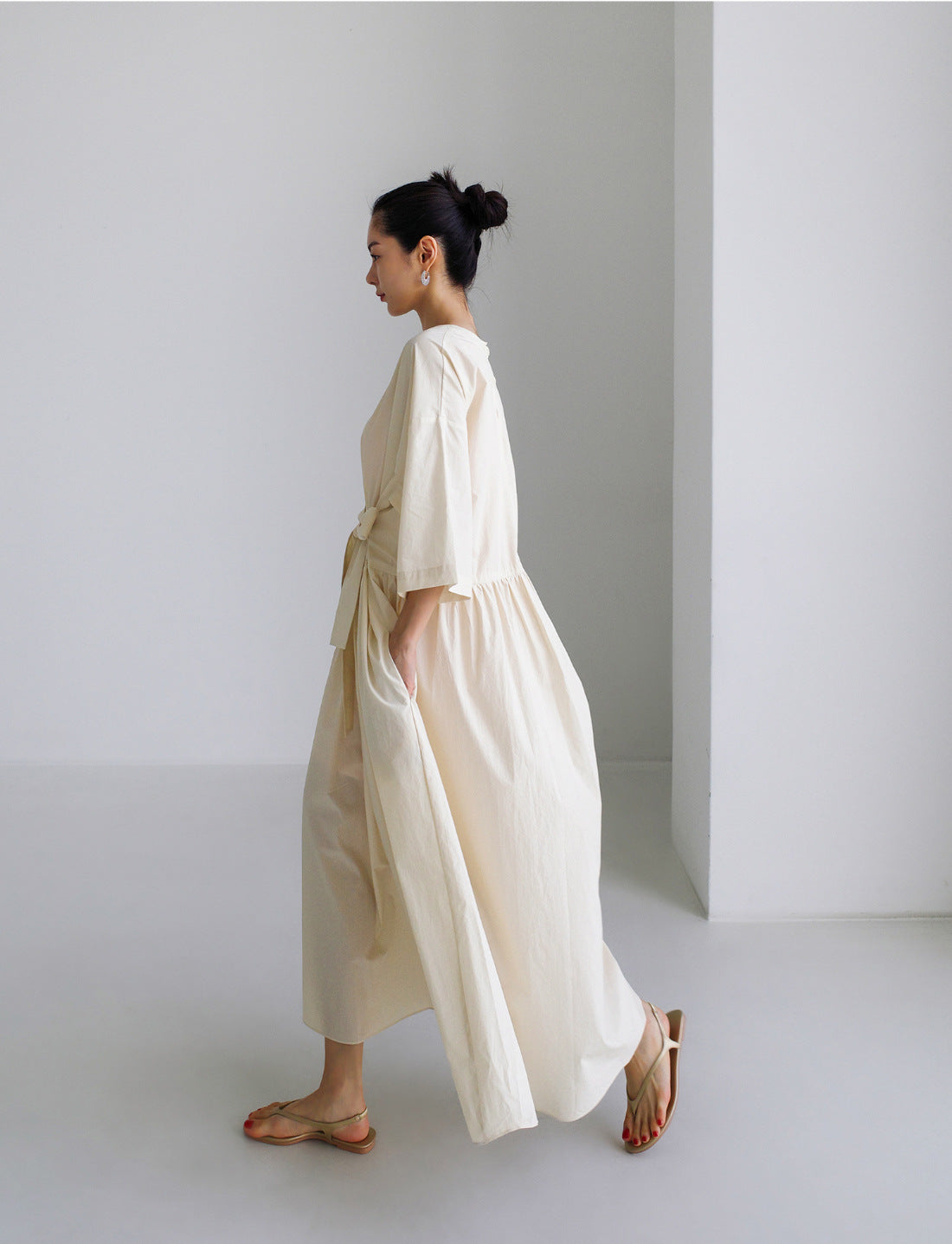 Urban Style Bow Lace-Up Midi Dress