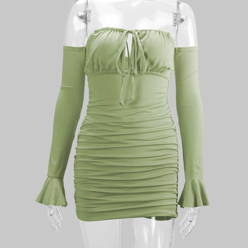 Women's lace-up off-shoulder long sleeve slim fit sheath sexy dress casual party