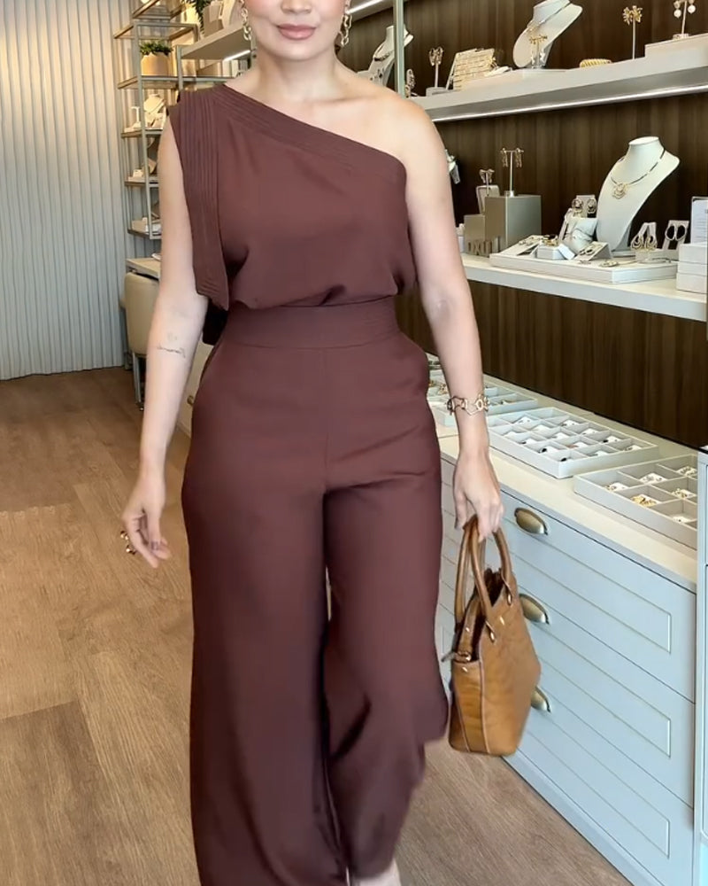 Fashion One-Shoulder Top & Pants Two-piece Set