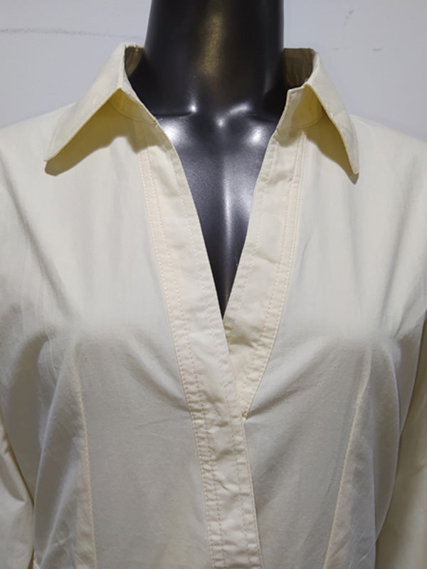 Long Sleeves Loose Buttoned Solid Color Lapel Midi Dresses