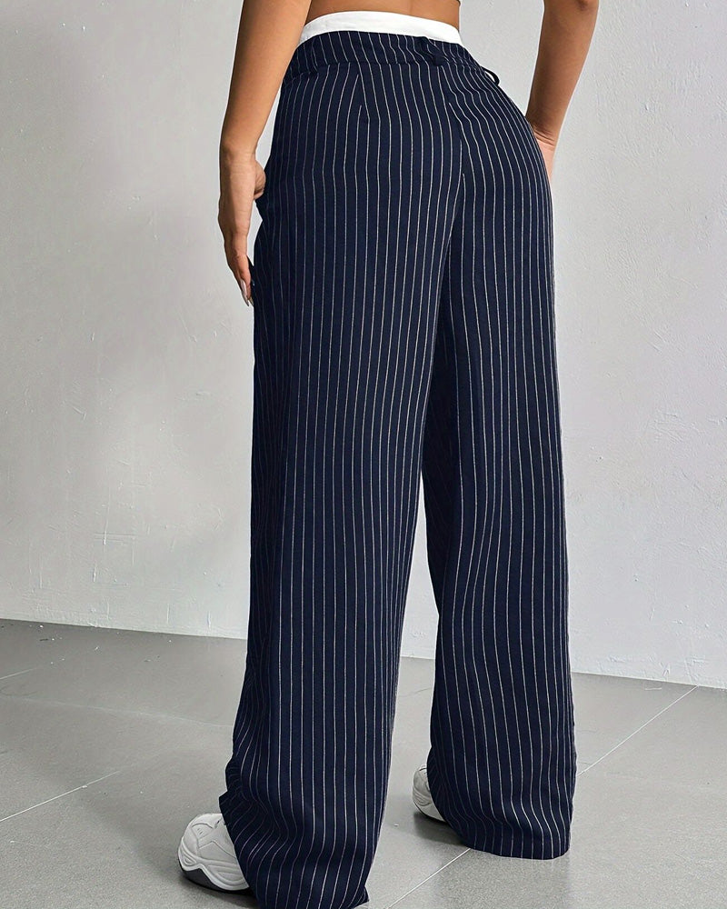 High-Waist Patchwork Striped Pants
