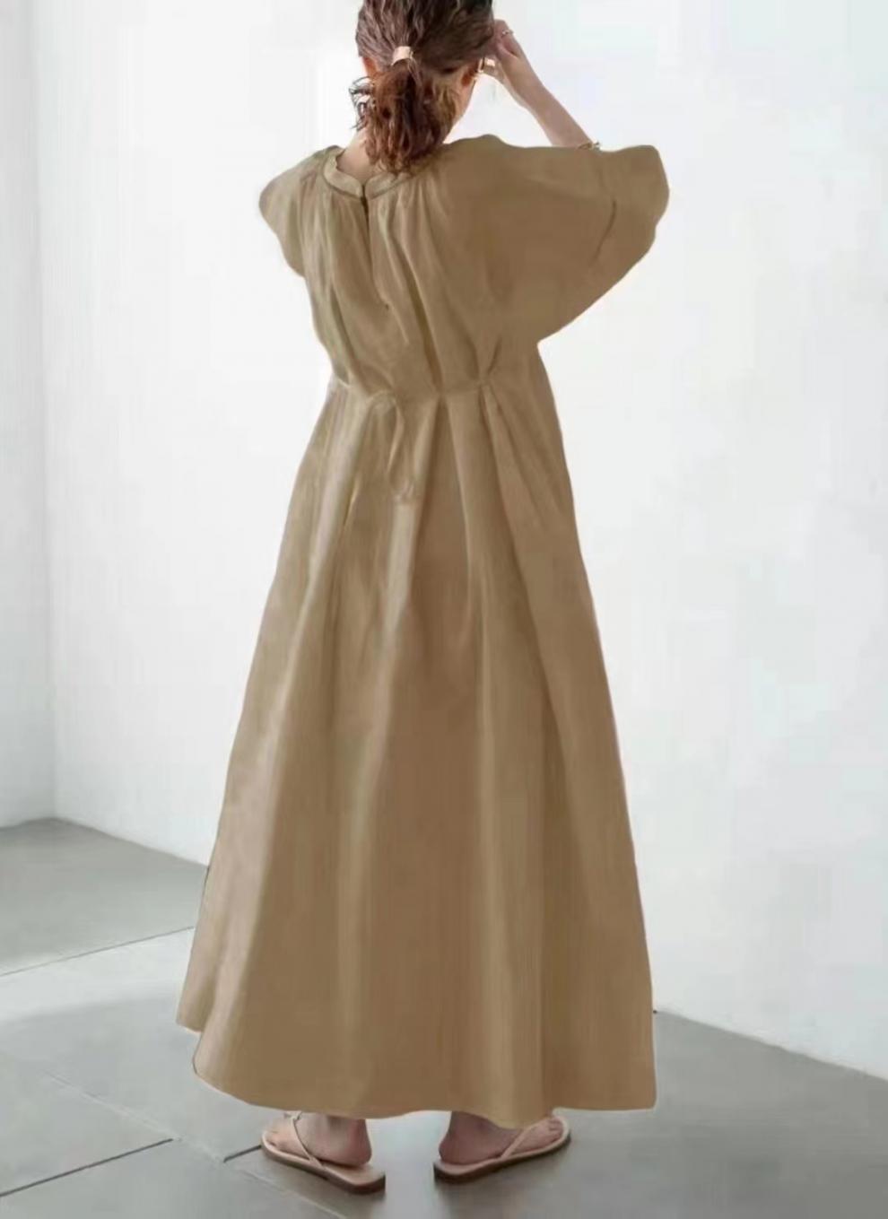 Loose Solid Color Lantern Sleeve Maxi Dress
