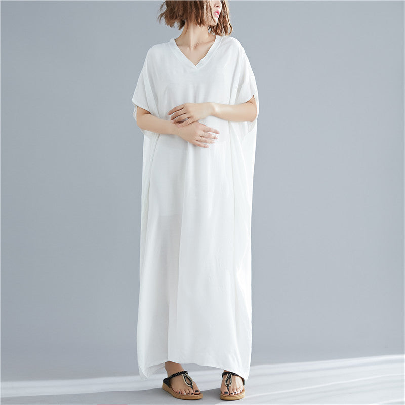 Loose Cotton Solid Color Maxi Dress