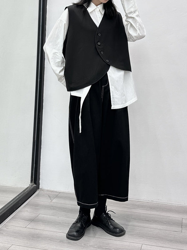 Harem Pants High Waisted Elasticity Pleated Split-Joint Ninth Pants