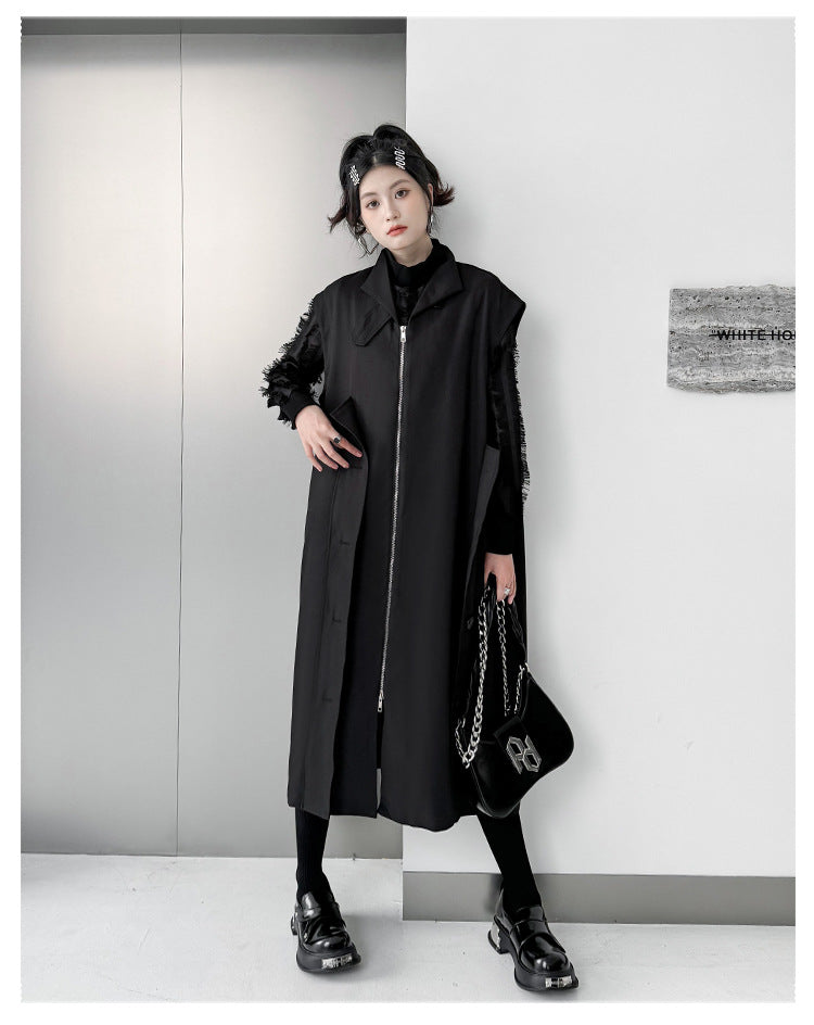 Dark Style Zipper Sleeveless Coat