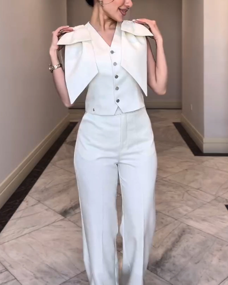 Fashion Commuter Lace-Up Top & Pants Two-Piece Set