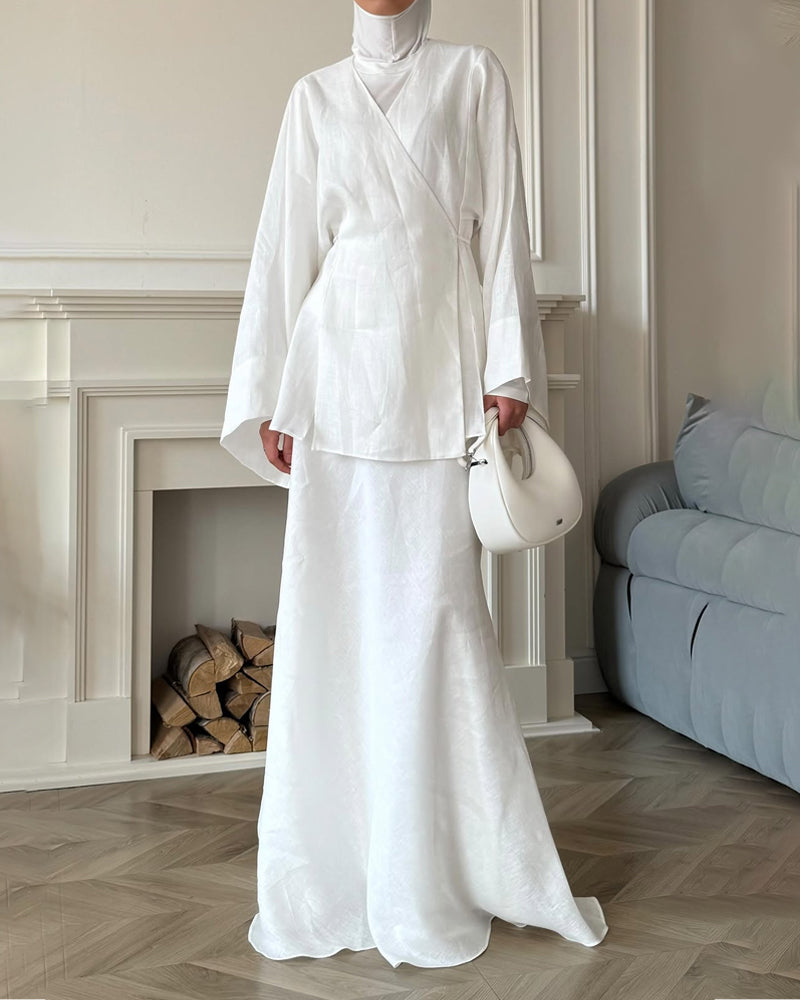 Casual V-Neck Split Shirt & Skirt Two-Piece Set