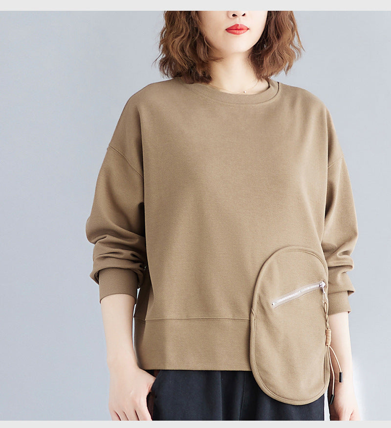 Loose Splicing Long Sleeve Round Neck Sweatshirt
