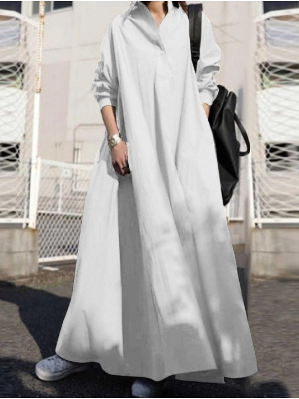 Urban Style Cotton Linen Long Sleeve Maxi Dress