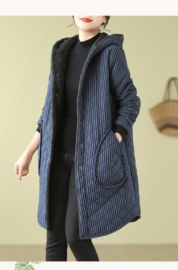 Vintage Warm Thickened Striped Hooded Coat
