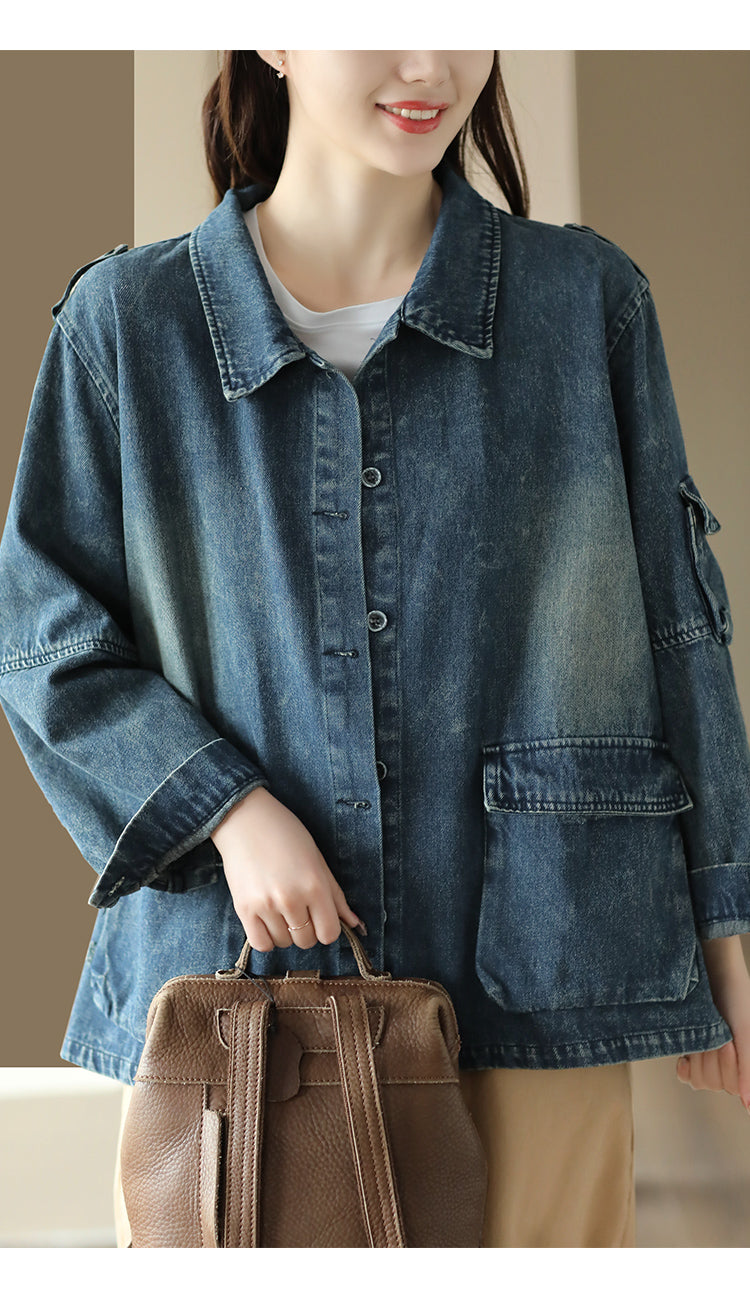 Vintage Splicing Long Sleeve Denim Jacket