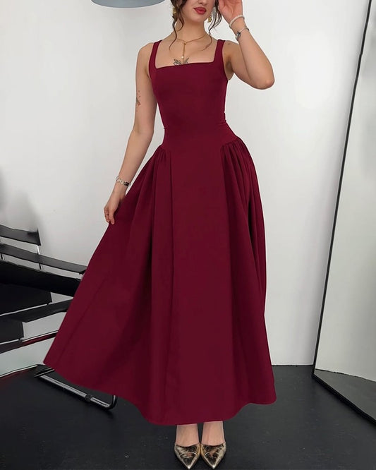 Elegant Solid Color Sling Dress