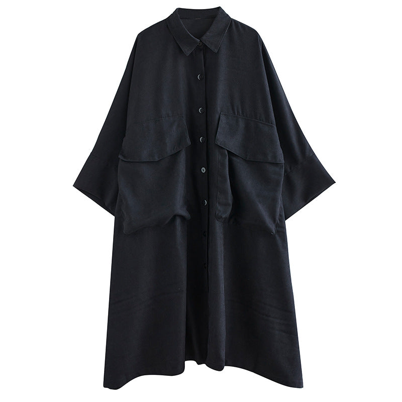 Literary Color Block Lapel Mid Dress