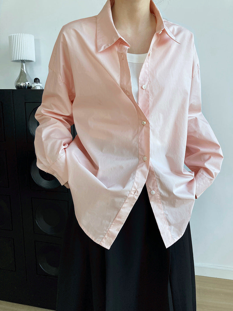 Simple Loose Solid Color Long Sleeve Shirt