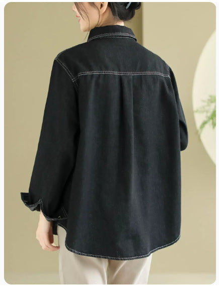 Retro Denim Lapel Long Sleeve Shirt