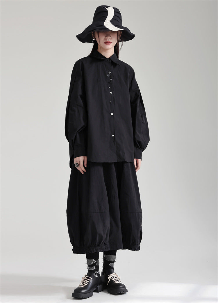 Classic Solid Color Bubble Sleeve Blouse