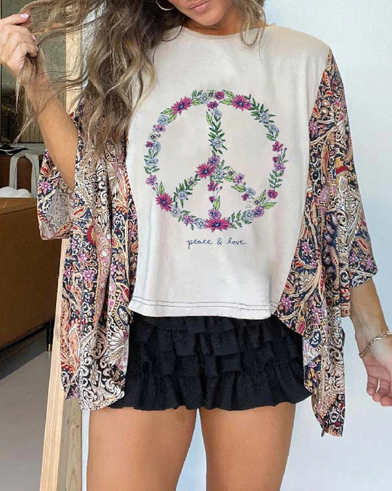 Printed Crewneck Loose-Sleeve Top