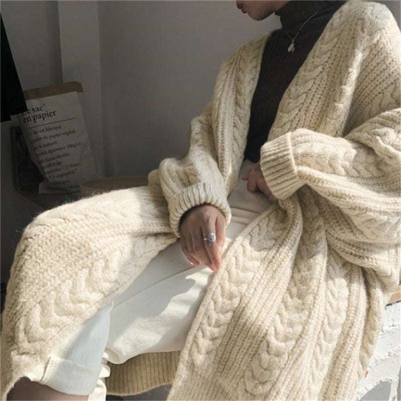 Autumn 2025 New Cross-Border Long Knitted Cardigan Long-Sleeved Lazy Style Twist Sweater Outer Jacket for Women