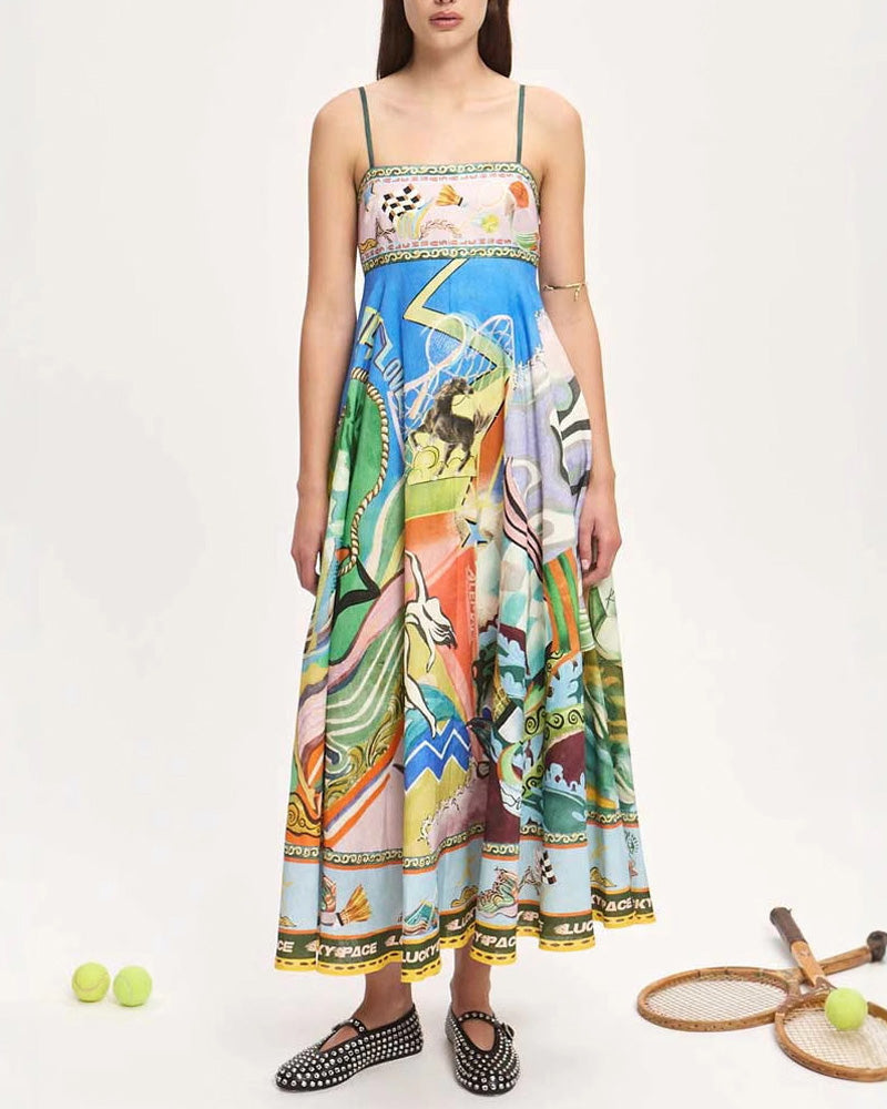 Holiday Print Sling Sunflower Dress