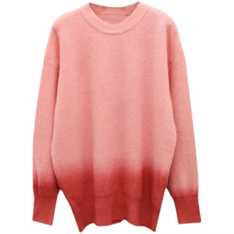 Literary Gradient Color Round Neck Knit Sweater