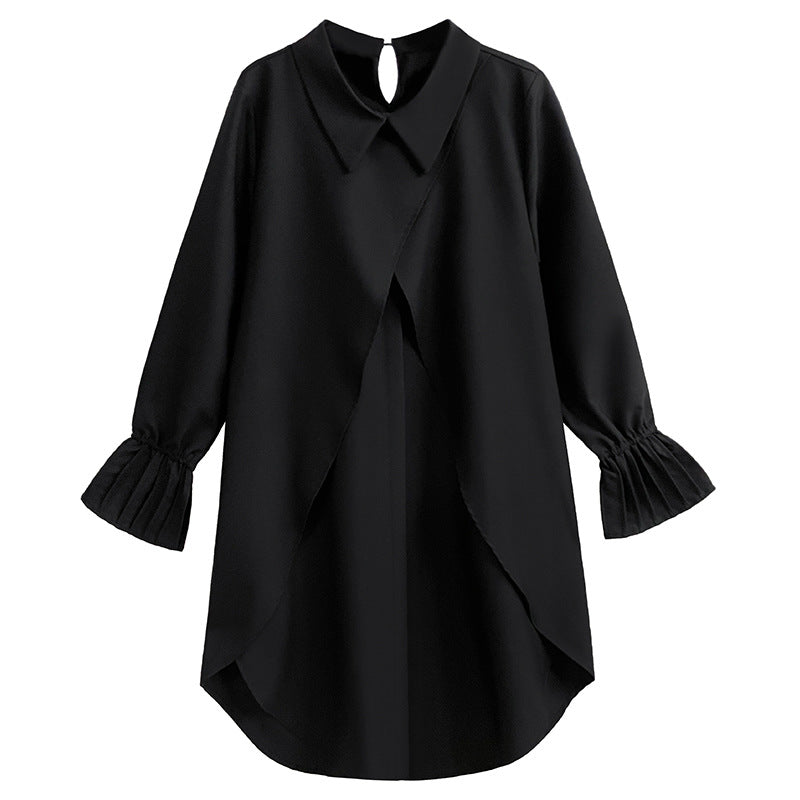 Street Style Fake Two Piece Button Long Sleeve Midi Dress