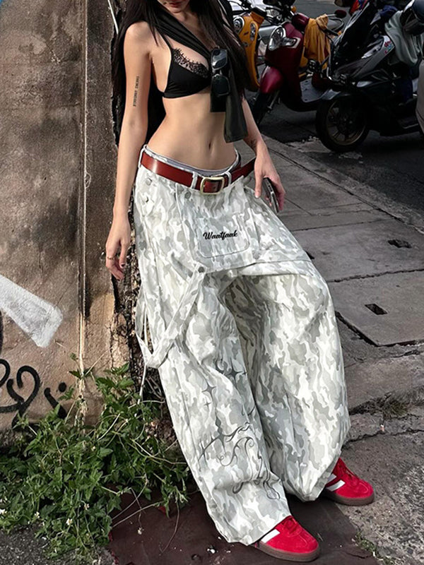 Loose Wide Leg Contrast Color No Belt Pants Trousers