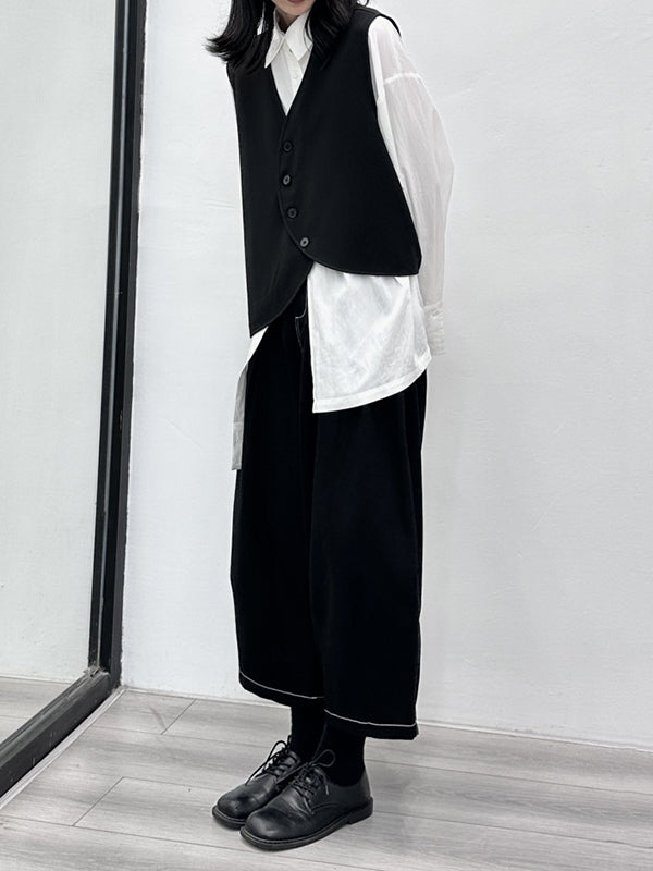 Harem Pants High Waisted Elasticity Pleated Split-Joint Ninth Pants