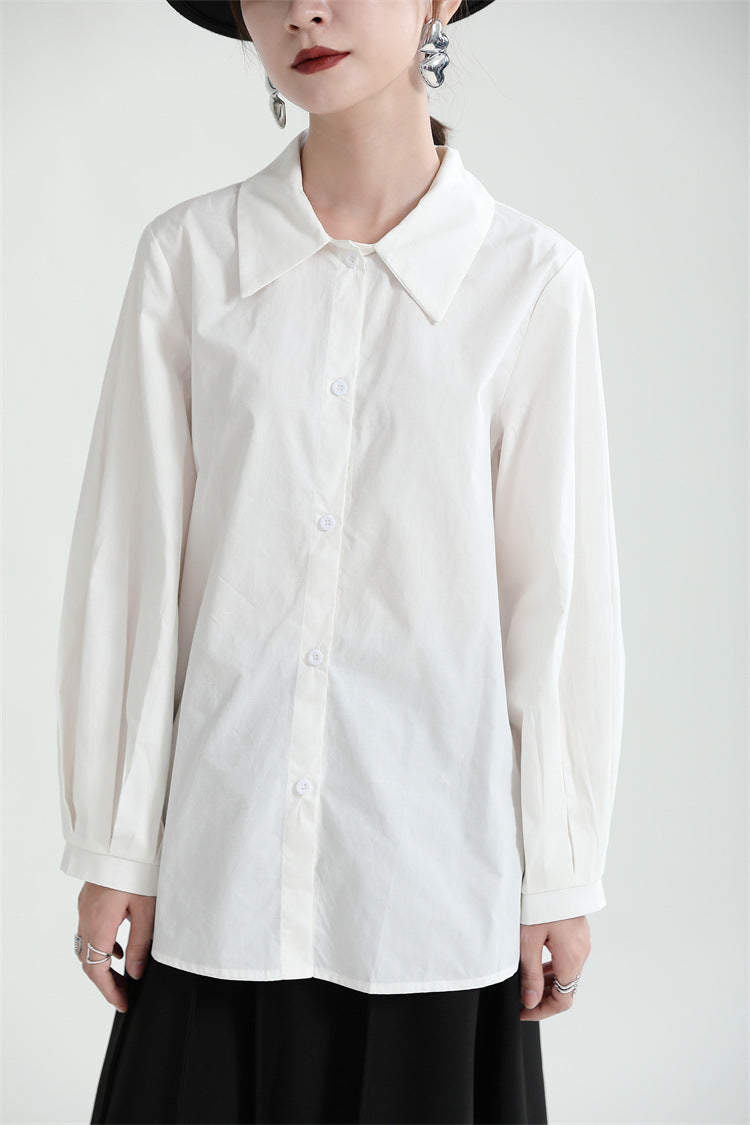 Simple Solid Color Lapel Long Sleeve Shirt