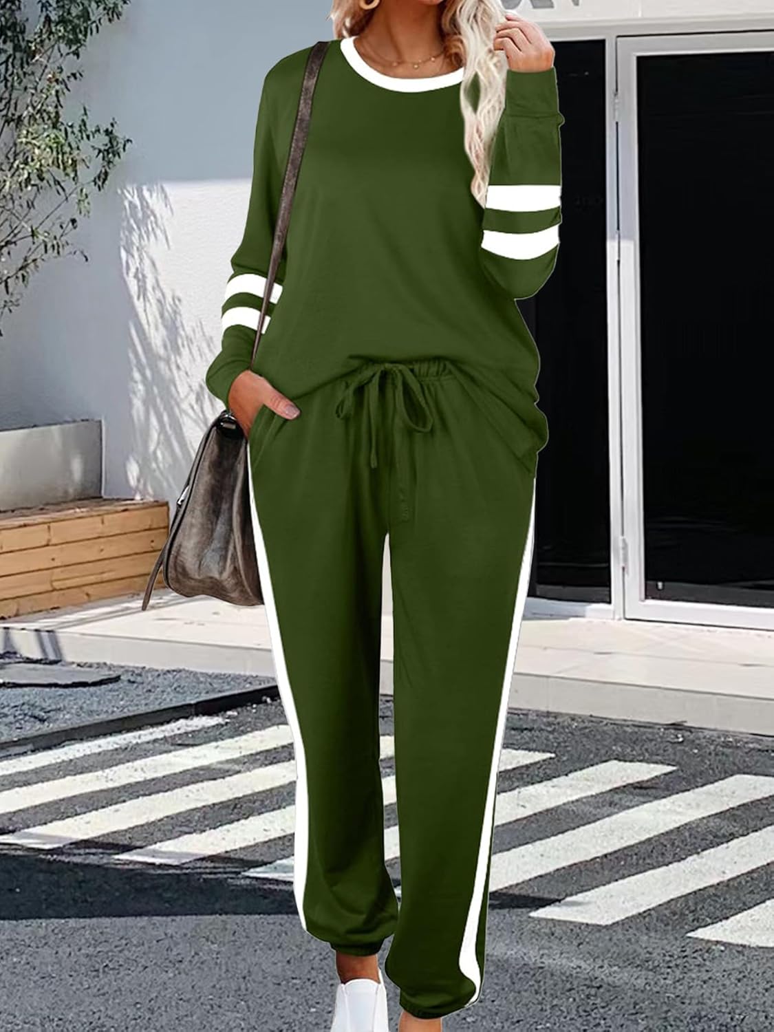 Women's Long-Striped Sweatshirt And High-Waist Drawstring Sweatpants Set (Buy 2 Free Shipping)
