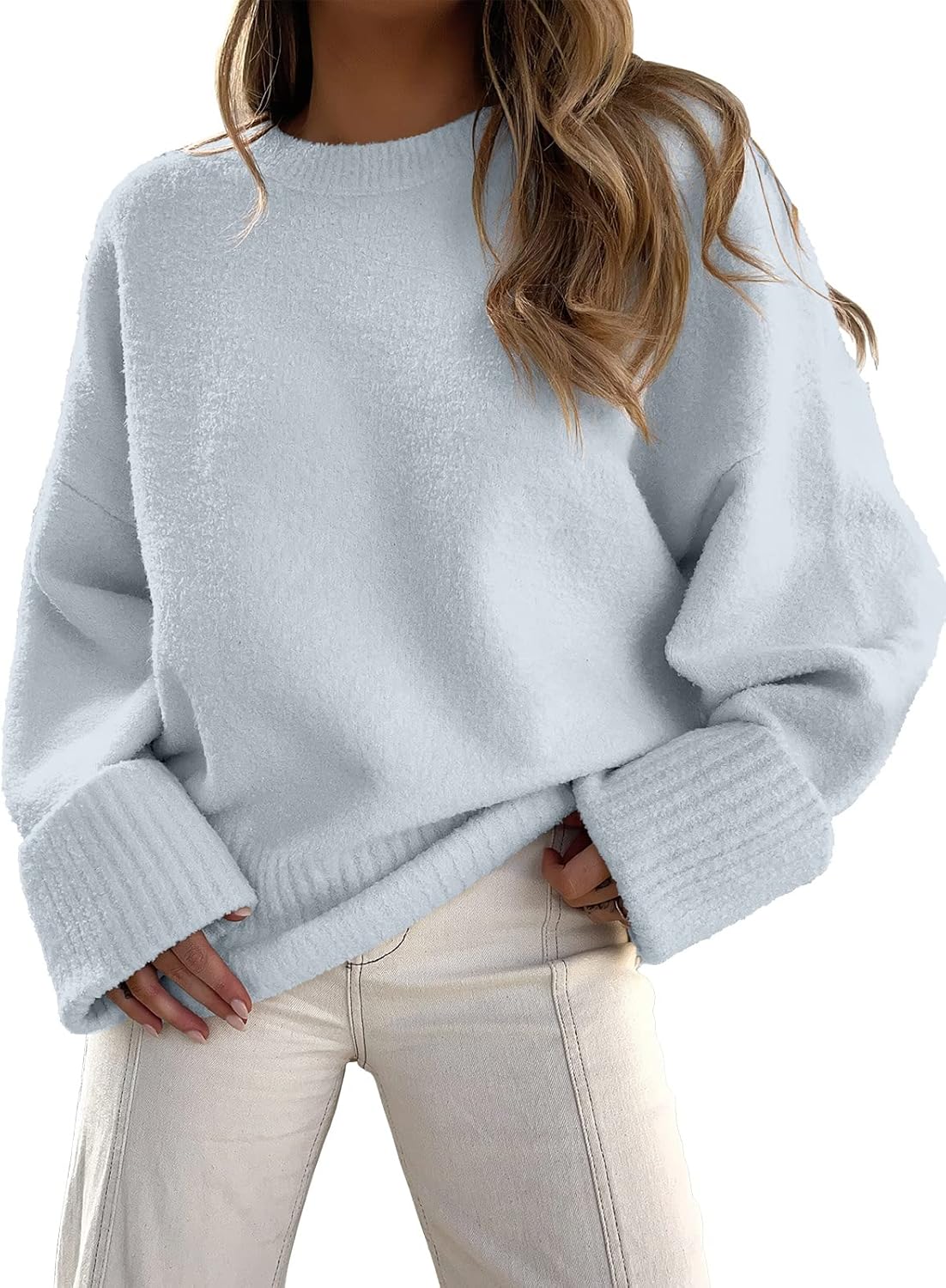 Women's Oversized Crewneck Long Sleeve Fuzzy Knit Casual Chunky Warm 2024 Fall Pullover Sweaters Top Trendy Outfits