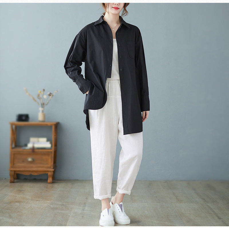 Loose Irregular Solid Color Long Sleeve Shirt
