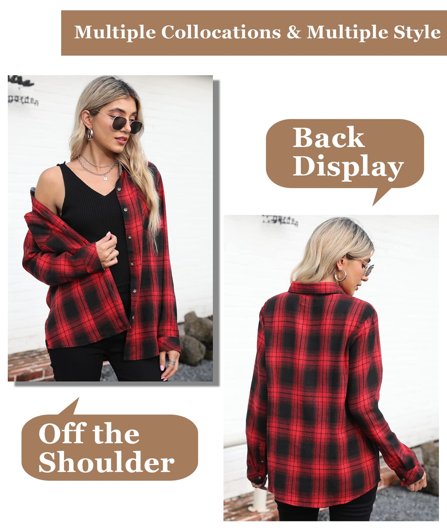 Flannel Shirts for Women Buffalo Plaid Shirts Oversized Long Sleeve