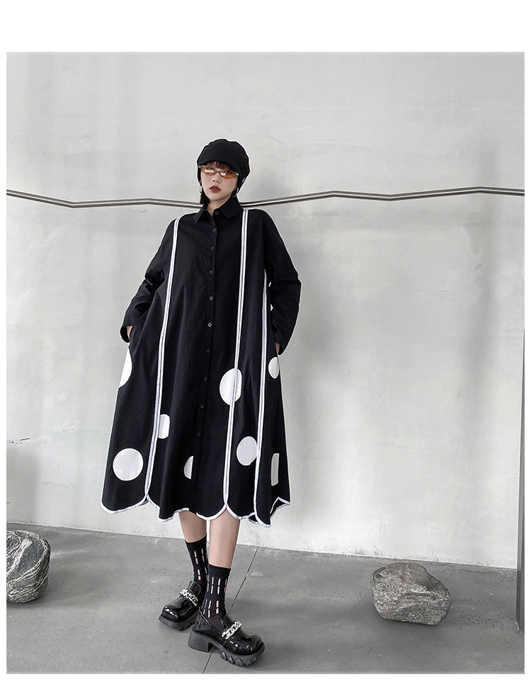 Vintage Loose Print Splicing Midi Dress