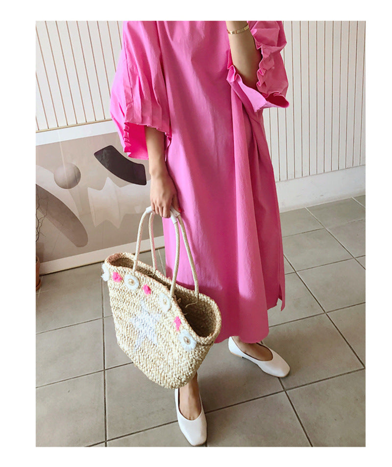 Loose Solid Color Midi Dress