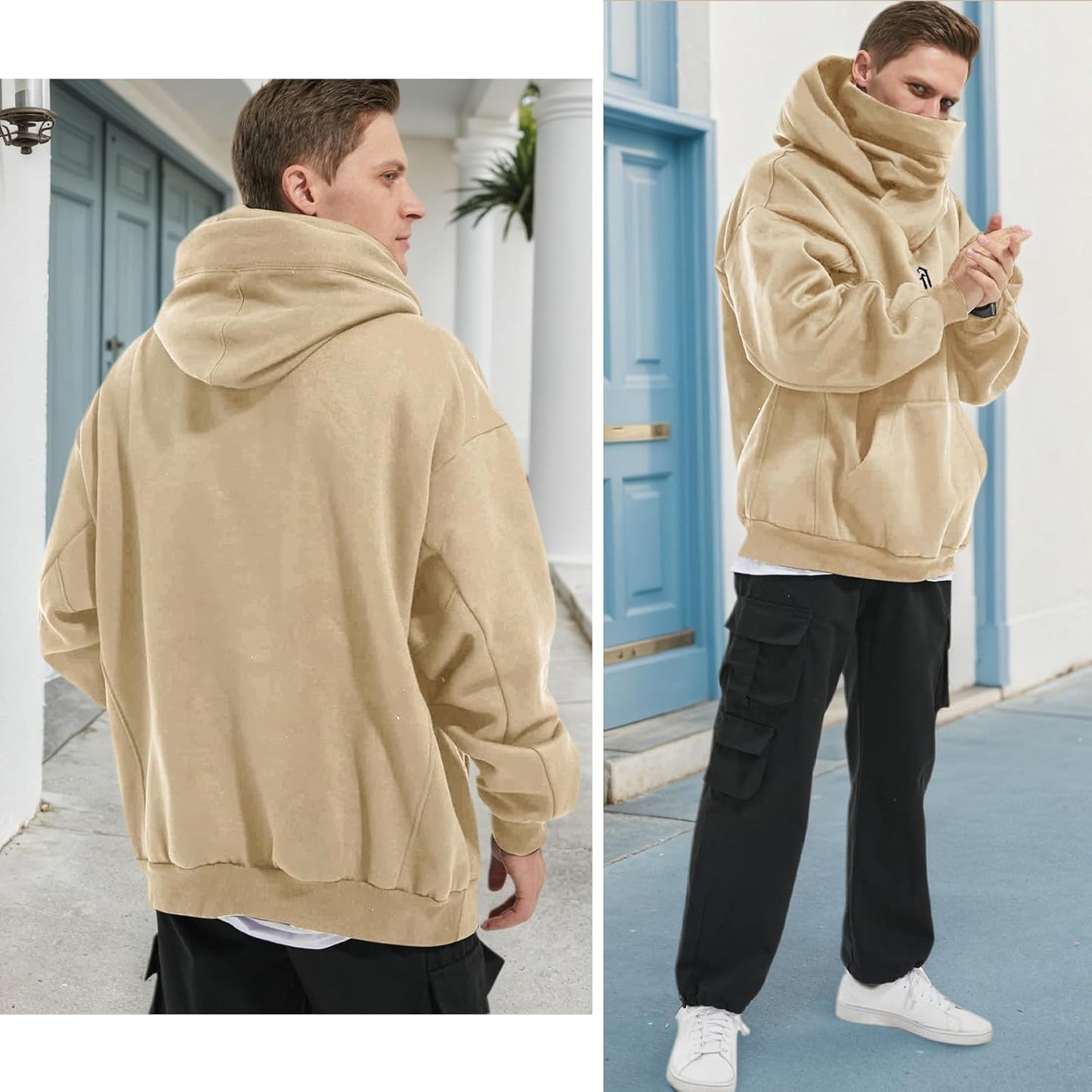 Men's Long Sleeve Fleece Hoodie Lightweight Tech Wear Soft Cotton Pullover Unisex Casual Hooded Sweatshirts
