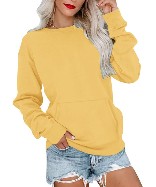 Basic Round Neck Loose Sweatshirt With Pockets (Buy 2 Free Shipping)