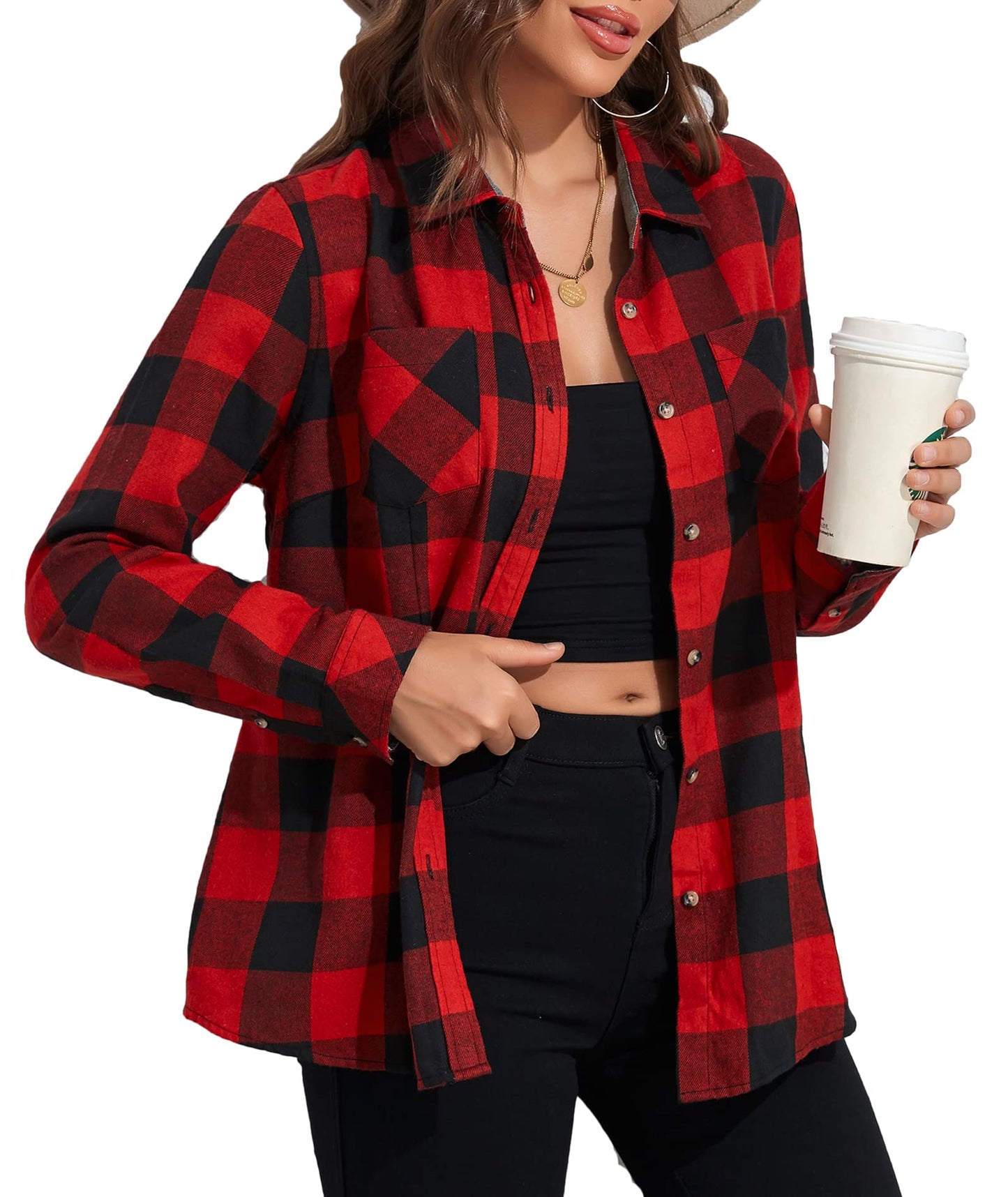 Flannel Shirts for Women Buffalo Plaid Shirts Oversized Long Sleeve